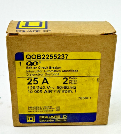 SQUARE D - QOB2255237 -  BOLT-ON CIRCUIT BREAKER - 2 POLE/ 25A/ 240 VAC