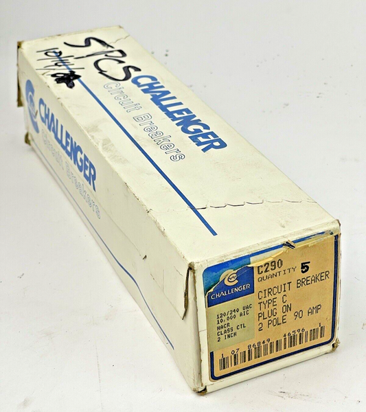 CHALLENGER *BOX OF 5* - C290 - 90A, 2 POLE TYPE C CIRCUIT BREAKERS, 120/240 VAC