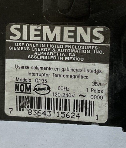 SIEMENS Q135 CIRCUIT BREAKER 120/240VAC 60HZ 35A 1POLE***LOTOF2***
