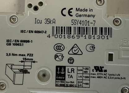 SIEMENS 5SY41 MCB C1 CIRCUIT BREAKER 230/400V 35KA ***LOTOF2***