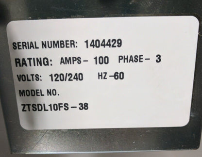 TRANSFER SWITCH GE ZENITH - 100 Amp - 120/240V - 3 Ph STAINLESS ZTSDL10FS-38