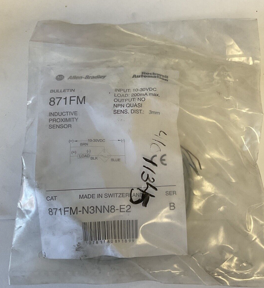 ALLEN BRADLEY 871FM-N3NN8-E2 INDUCTIVE PROXIMITY SENSOR 10-30VDC SER.B 3MM 200MA