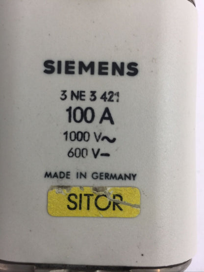 SIEMENS 3NE3 421 FUSE 100A 1000VAC 600VDC