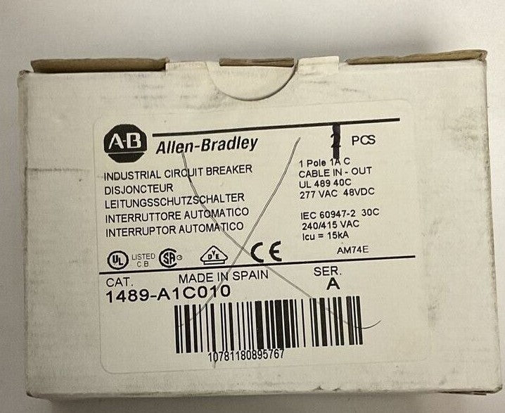 ALLEN BRADLEY 1489-A1C010 CIRCUIT BREAKER 1A 277VAC 48VDC SER.A