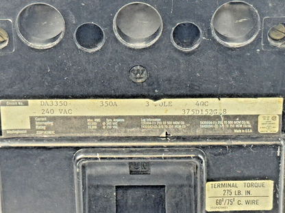 WESTINGHOUSE - DA3350 - MOLDED CASE CIRCUIT BREAKER - 3 POLE/240VAC/350A