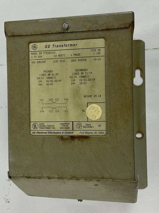 GENERAL ELECTRIC 9T51B0010 TRANSFORMER 1KVA 1PH 480VAC 60HZ OUTDOOR