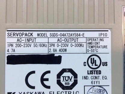 Yaskawa SGDS-04A72AY584-E Servopack 400W Servo Controller