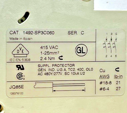 ALLEN BRADLEY 1492-SP3C060/ 1492SP3C050 CIRCUIT BREAKER SER.C 3POLE