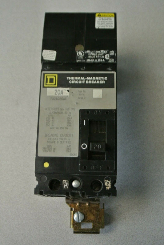 SQUARE D FA26020AC MOLDED CASE CIRCUIT BREAKER / 20A / 2-POLE / 600VAC