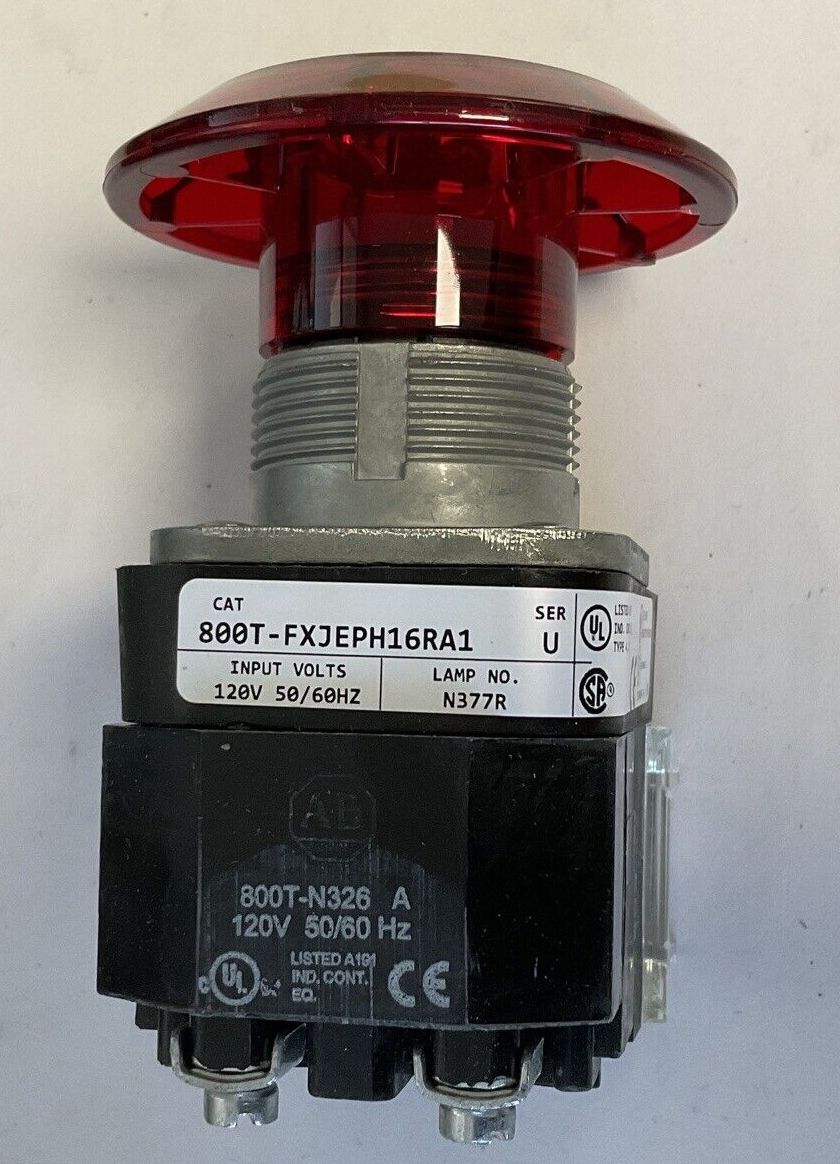 ALLEN BRADLEY 800T-FXJEPH16RA1 PUSH/PULL BUTTON E-STOP SER.U 120V 50/60HZ