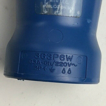 HUBBEL 363P6W PIN & SLEEVE WATERTIGHT PLUG 63A 220VAC 2 POLE 3 WIRE GROUNDING
