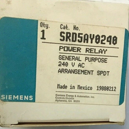 SIEMENS SRD5AY0240 POWER RELAY 240VAC GENERAL PURPOSE 50/60HZ