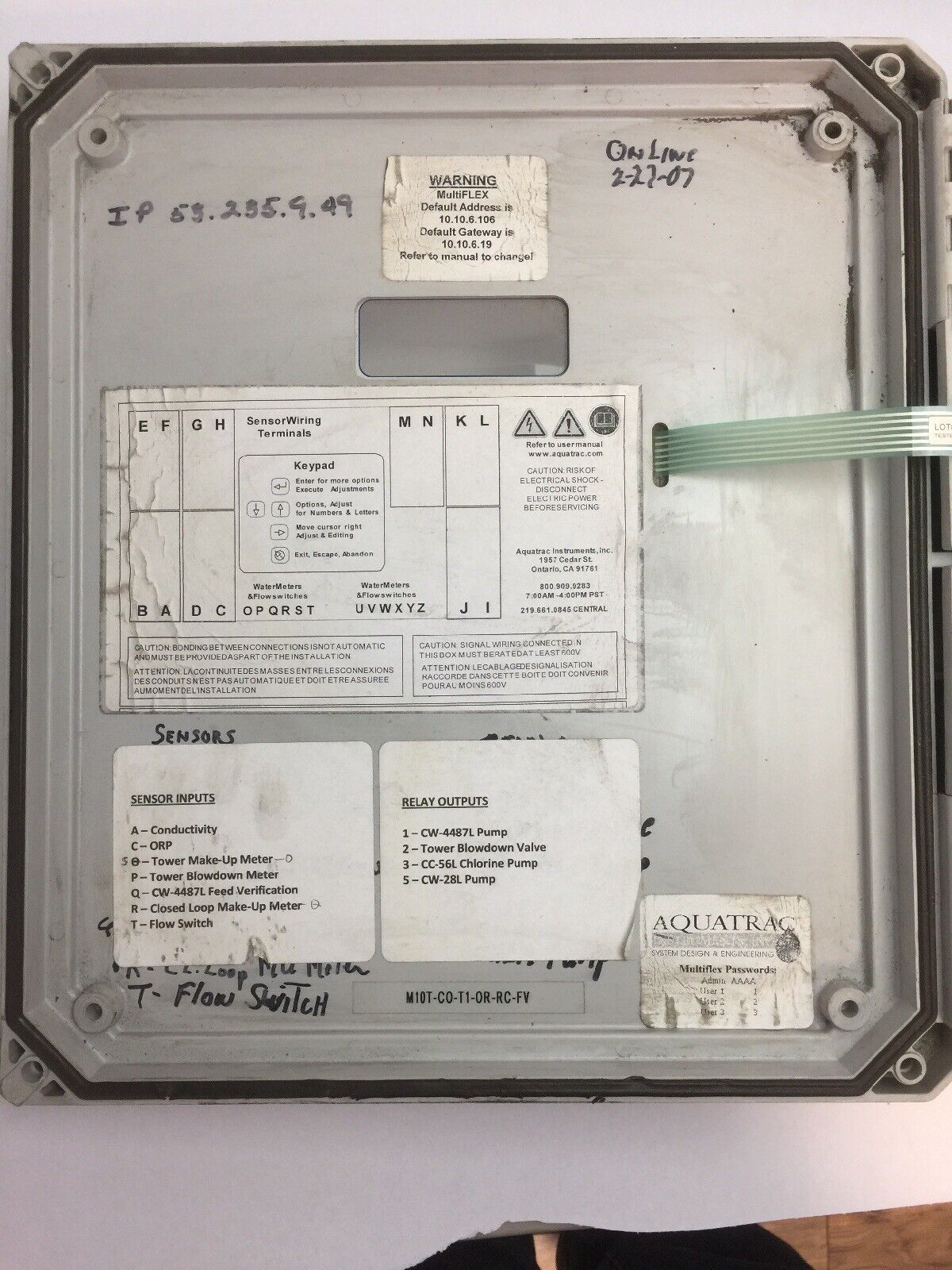 AQUATRAC INSTRUMENTS M10T-CO-T1-OR-RC-FV MULTIFLEX CONTROL AUTOMATION