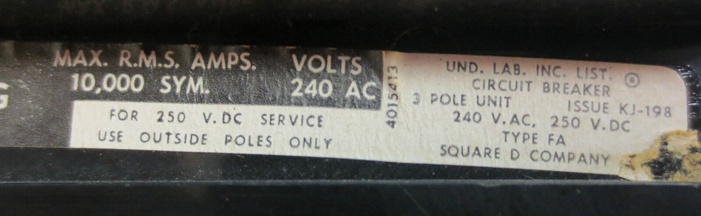 SQUARE D FA-32015 MOLDED CASE CIRCUIT BREAKER 15A 240VAC 3-POLE