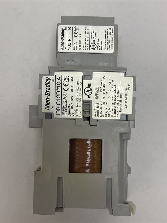 ALLEN BRADLEY 100-C12D*10 CONTACTOR SER A 600VAC 25A 10HP COIL 24VDC 100-F SER B