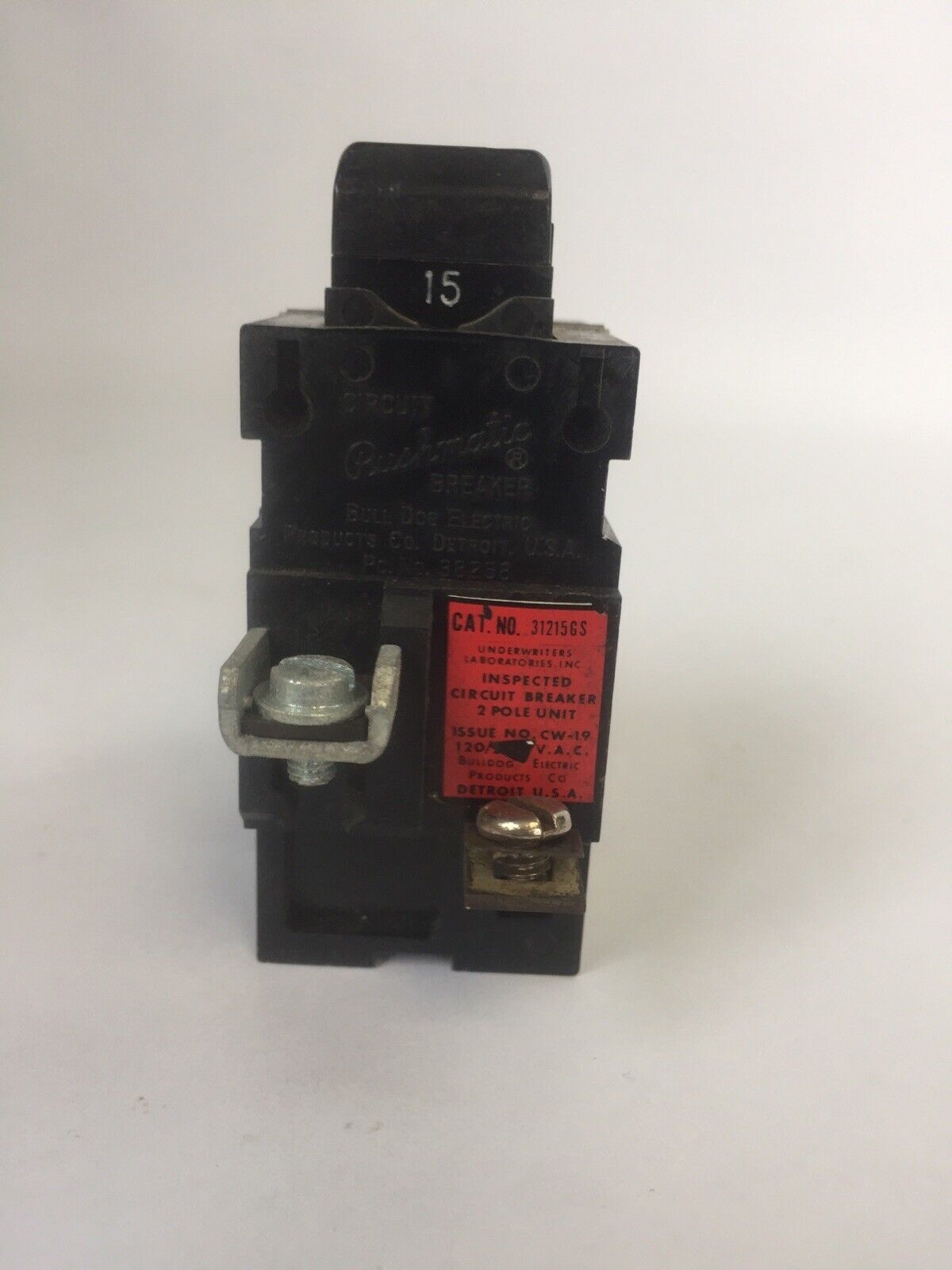 BULL DOG ITE 31215GS PUSHMATIC CIRCUIT BREAKER 15A 2POLE 120VAC