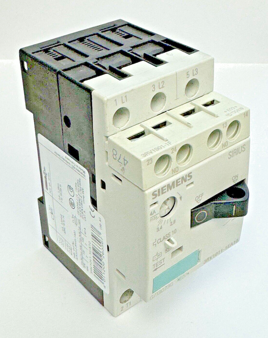 SIEMENS - 3RV1011-1EA10 - MOTOR PROTECTOR CIRCUIT BREAKER & 3RV1901-1F AUX. CONT