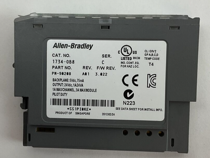 ALLEN BRADLEY 1734-OB8 OUTPUT MODULE SER C REV A01 F/W REV 3.022 OUTPUT 24VDC
