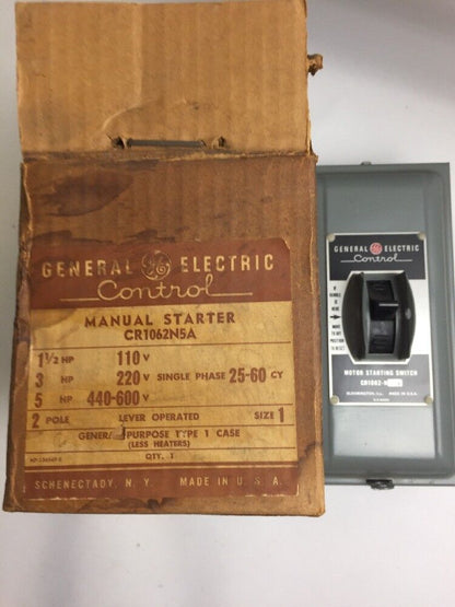 GE CR1062N5A MANUAL STARTER 1 1/2 HP 110V, 3 HP 220V, 5 HP 440-600V, 25-60 CY