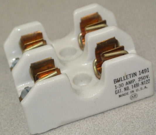 ALLEN-BRADLEY 1491-N122 CERAMIC FUSE BLOCK 30A, 250V, 2-POLE - NEW SURPLUS