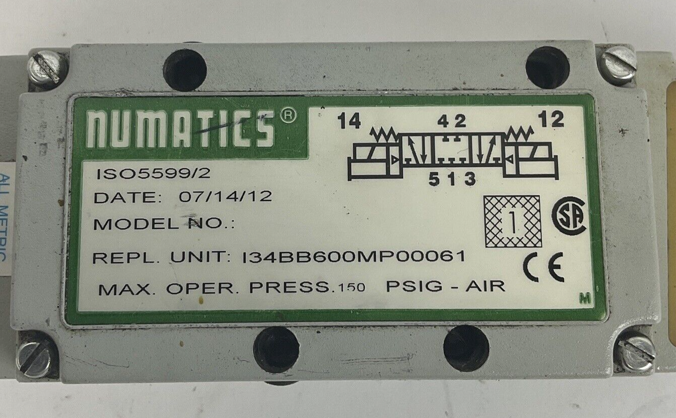 NUMATICS 150 PSIG-AIR SOLENOID VALVE ISO5599/2 I34BB600MP00061