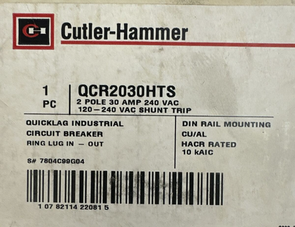 CUTLER HAMMER QCR2030HTS CIRCUIT BREAKER 2P 30A 240VAC 120-240VAC SHUNT TRIP