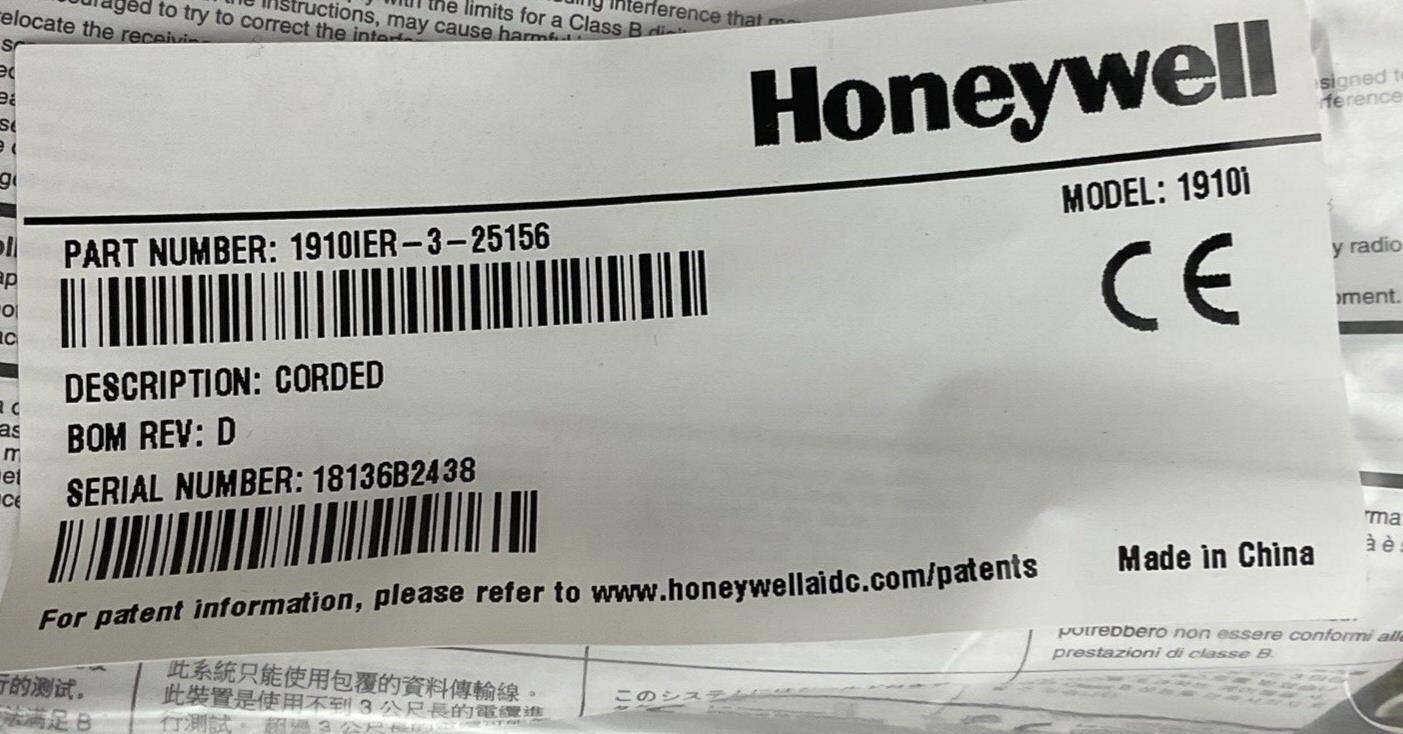 HONEYWELL 1910IER-3-25156 BARCODE SCANNER KIT BOM REV.D