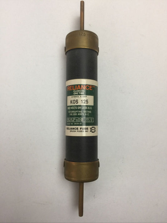 RELIANCE KOS125 CLASS K5 ONE TIME FUSE 125AMP 600VAC