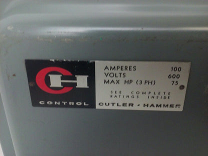 CUTLER HAMMER 4105H333H NON FUSIBLE HD SAFETY SWITCH 3P 100A 600VAC/250VDC 75HP