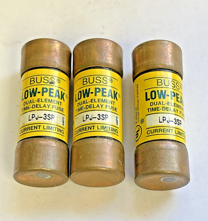 BUSS *LOT OF 3* LPJ-3SP - LOW-PEAK, DUAL-ELEMENT, TIME DELAY FUSES - 3A, 600 VAC