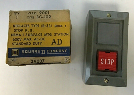 SQUARE D BG-102 PUSH BUTTON STATION SER. 6000VAC "STOP"