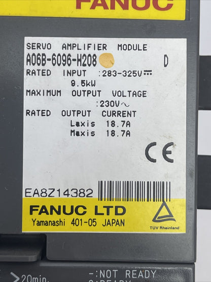 FANUC A06B-6096-H208 SERVO AMPLIFIER SER D INPUT 283-325VDC OUTPUT 230VAC 18.7A