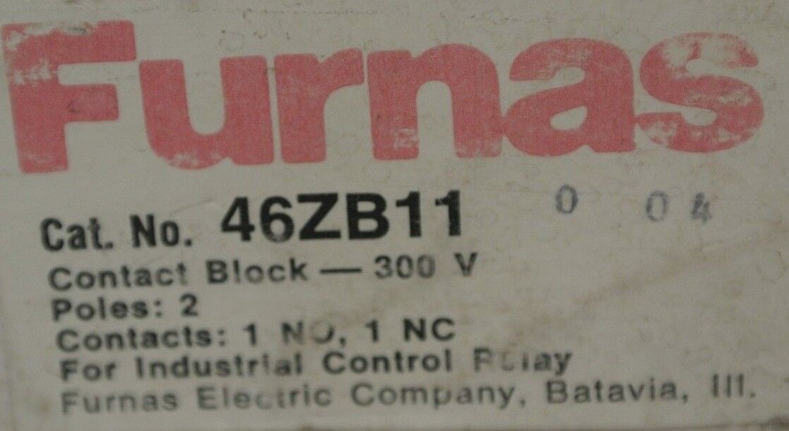 FURNAS 46ZB11 / CONTACT BLOCK / 2-POLE / 1 N.C., 1 N.O. / NEW SURPLUS