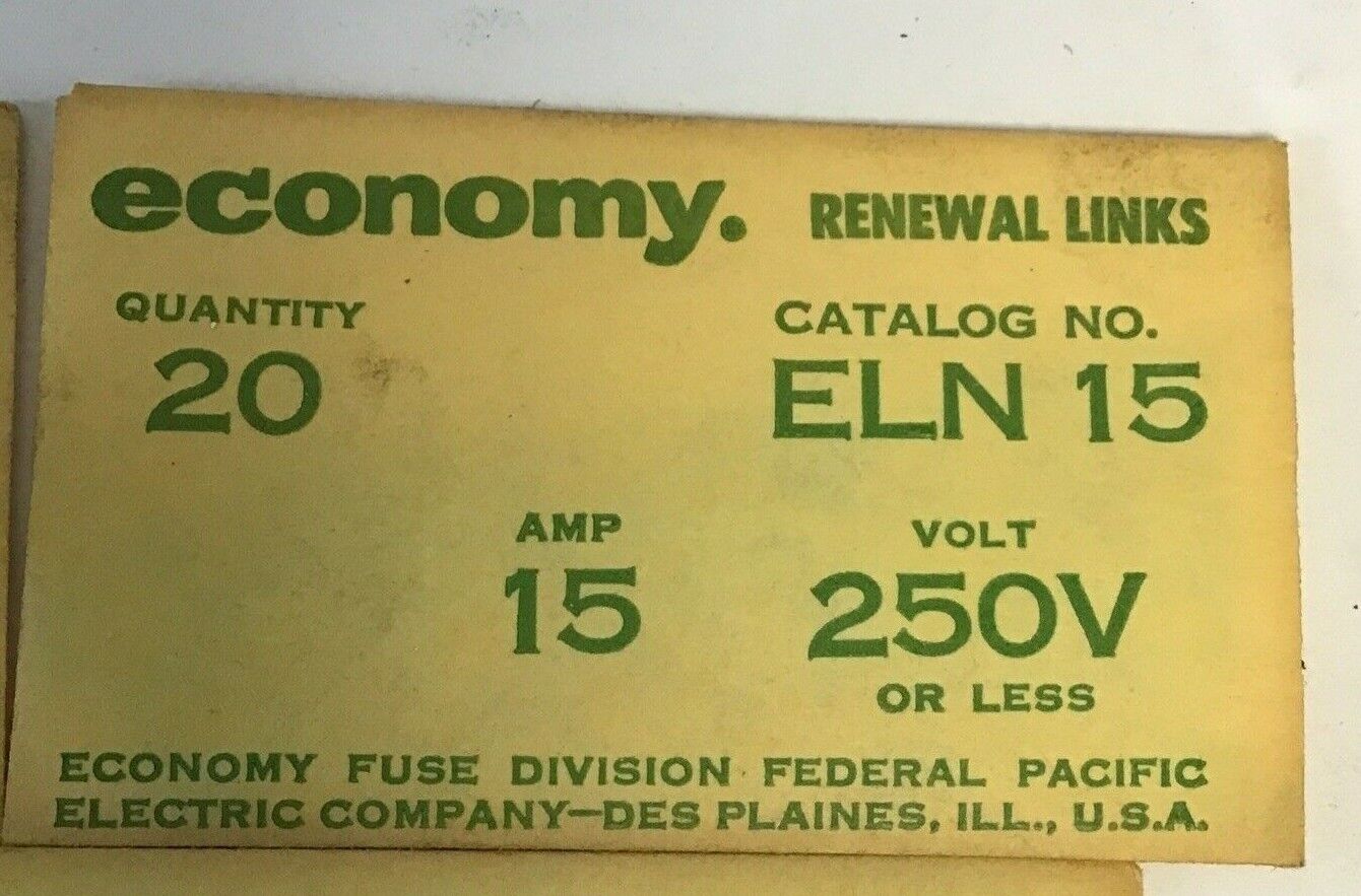 ECONOMY ELN 15 RENEWAL FUSE LINKS 15A 250VOLT CLASS H ***LOTOF100***