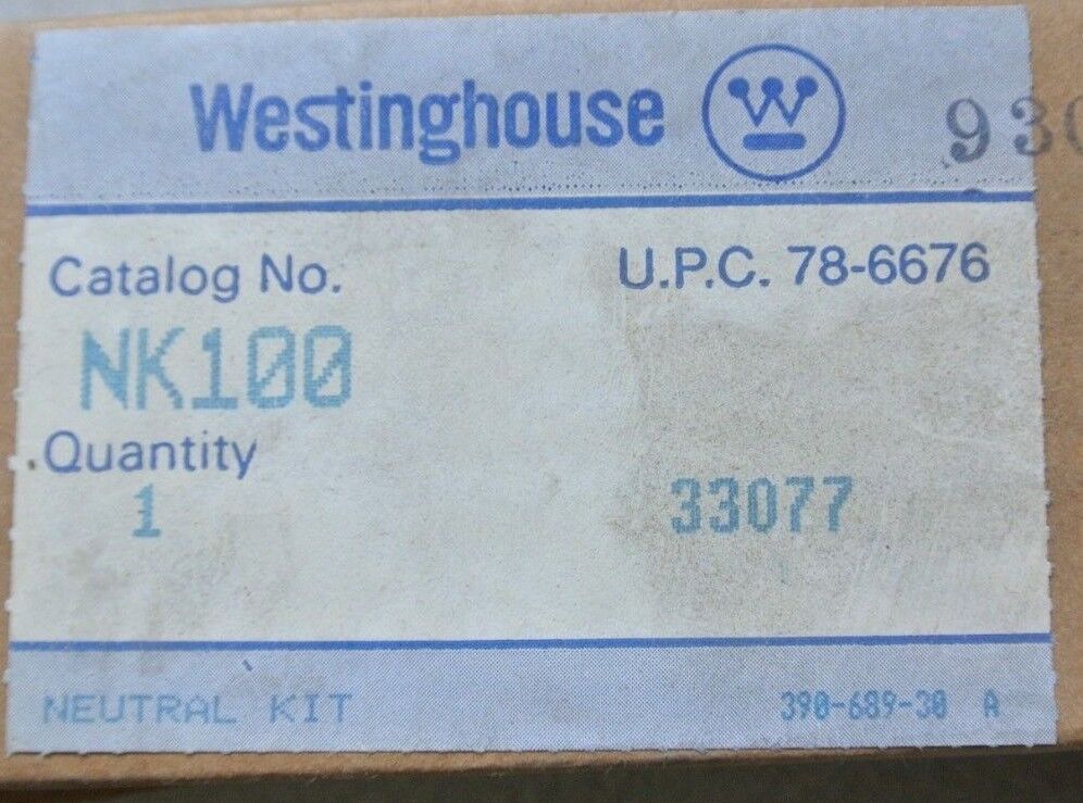 WESTINGHOUSE NK100 GROUNDABLE NEUTRAL KIT / 100A / 250/600V / NEW SURPLUS