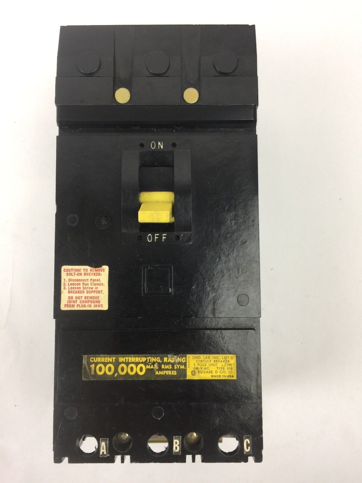 SQUARE D IFB34040S CIRCUIT BREAKER 480 VAC 40 AMP 3 POLE TYPE IFB SPECIAL MADE