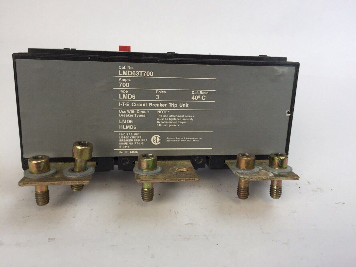 ITE LMD63T700 CIRCUIT BREAKER TRIP UNIT 700AMP MAGNETIC ADJ 3200-8000 3POLE