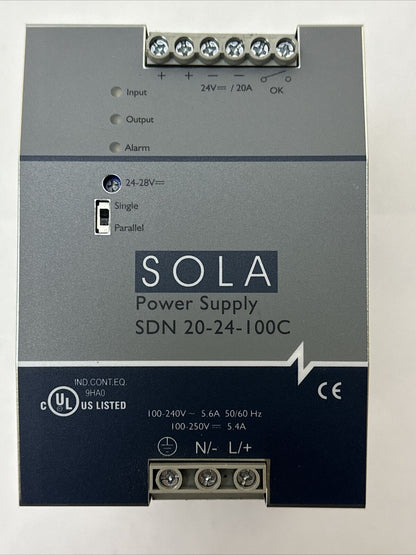 SOLA SDN 20-24-100C POWER SUPPLY 24VDC 20A 100-240VAC 5.6A 100-250VDC 5.4A