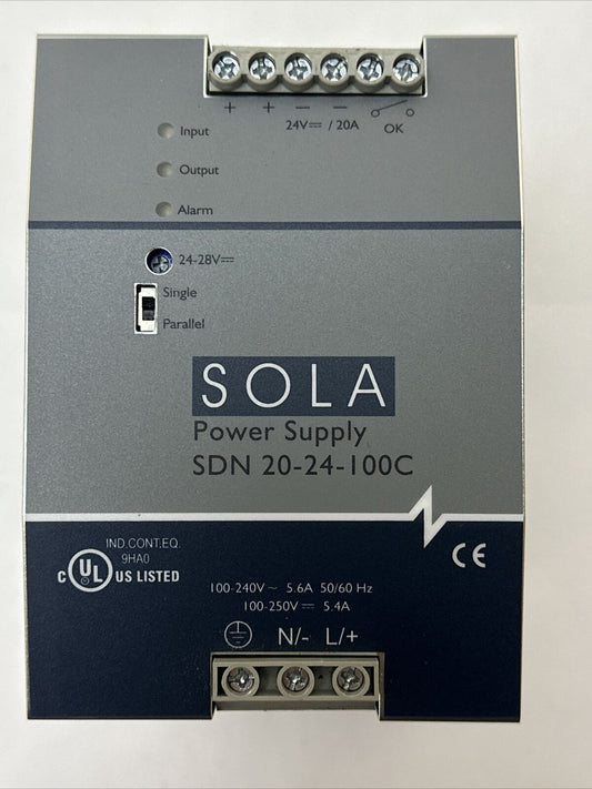 SOLA SDN 20-24-100C POWER SUPPLY 24VDC 20A 100-240VAC 5.6A 100-250VDC 5.4A