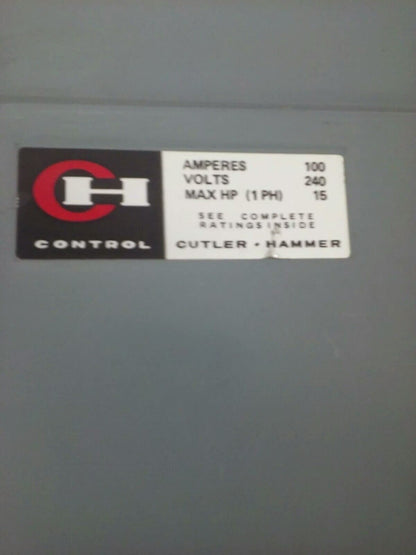 CUTLER HAMMER DG223NGB FUSIBLE SAFETY SWITCH 2P 100A 240V 15HP TYPE 1 ENCLOSURE