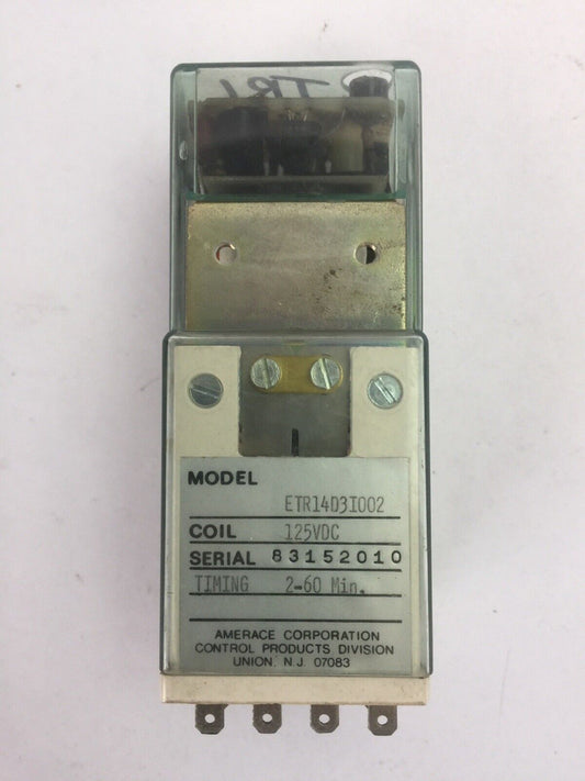 AGASTAT ETR14D3I002 RELAY COIL 125VDC TIMING 2-60 MIN.