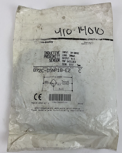 ALLEN BRADLEY 872C-D5NP18-E2 INDUCTIVE PROXIMITY SENSOR 10-30VDC SER C 200MA