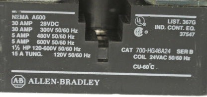 ALLEN-BRADLEY 700-HG26A24 CONTROL RELAY / SPDT / 30A / 24VAC / NEW SURPLUS