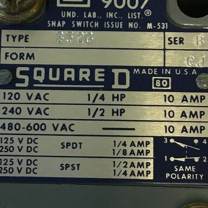 SQUARE D CLASS 9007 TYPE B52G HEAVY DUTY LIMIT SWITCH SER.B