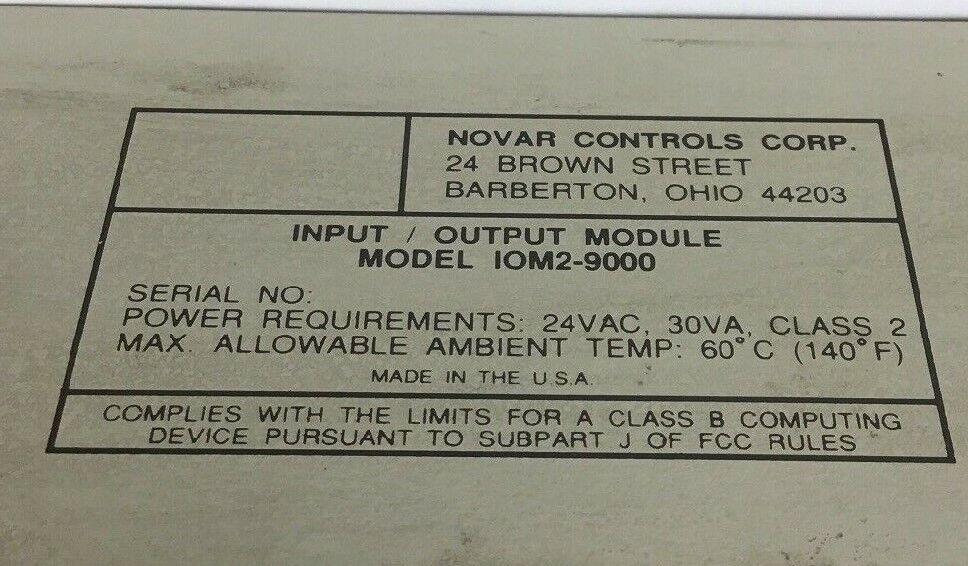 NOVAR IOM2-9000 MOUNTING  BASE 24VAC WITH ASS'Y 6360010 IOM2 TRANSITION BOARD