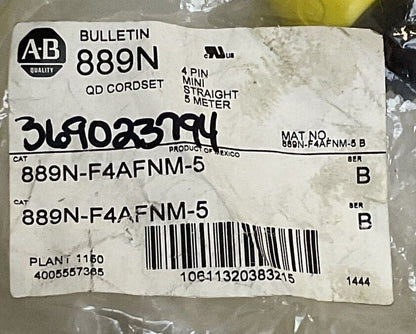 ALLEN BRADLEY 889N-F4AFNM-5 SER B QD CORDSET CABLE 4 PIN MINI STRAIGHT 5 METERS