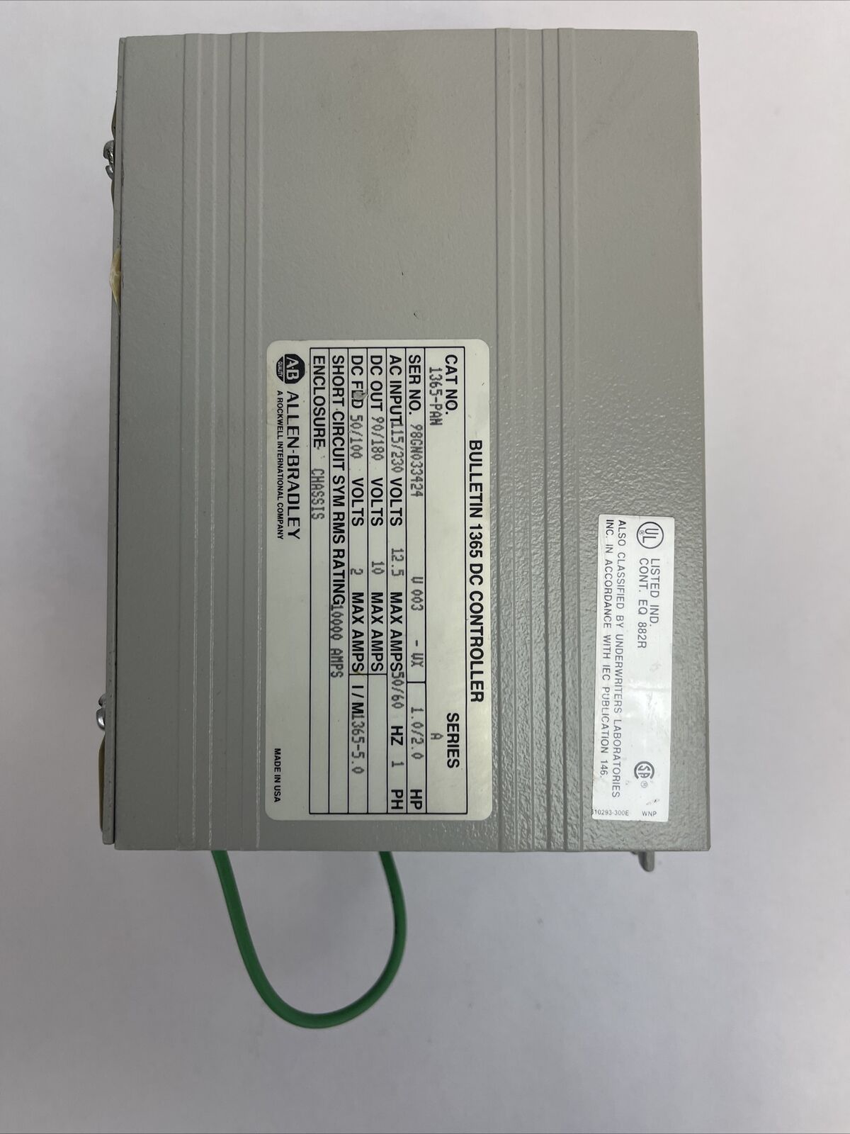 ALLEN BRADLEY 1365-PAN BULLETIN 1365 DC CONTROLLER SER A OUTPUT 90/180VDC 10AMPS