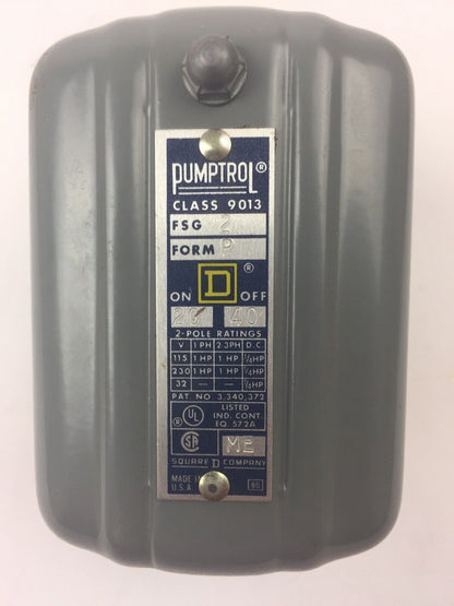 SQUARE D CLASS 9013 TYPE FSG2-S11 PRESSURE SWITCH CLOSE 20 OPEN 40