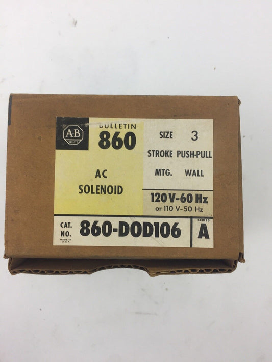 ALLEN BRADLEY 860-DOD106 AC SOLENOID 120V 60HZ 110V 50 HZ SIZE 3 STROKE PUSH-PUL