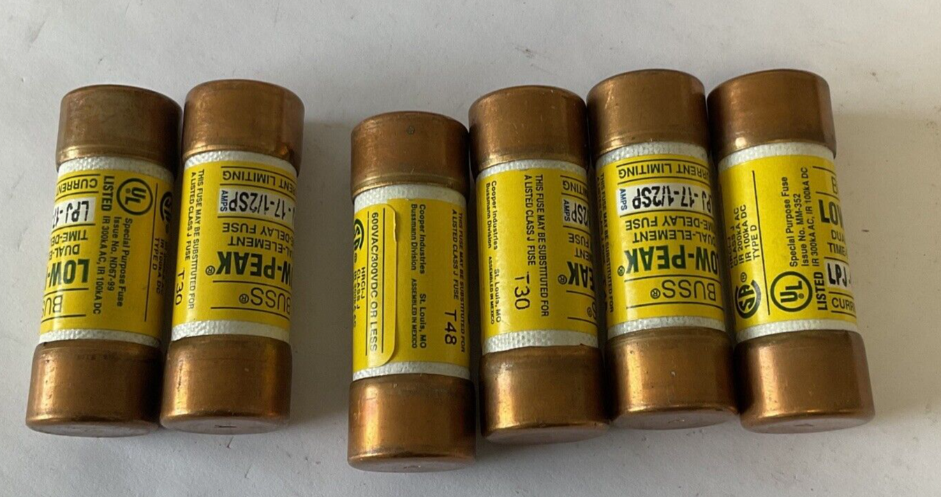 BUSS LPJ-17-1/2SP LOW-PEAK TIME-DELAY FUSE 600VAC/300VDC ***LOTOF6***